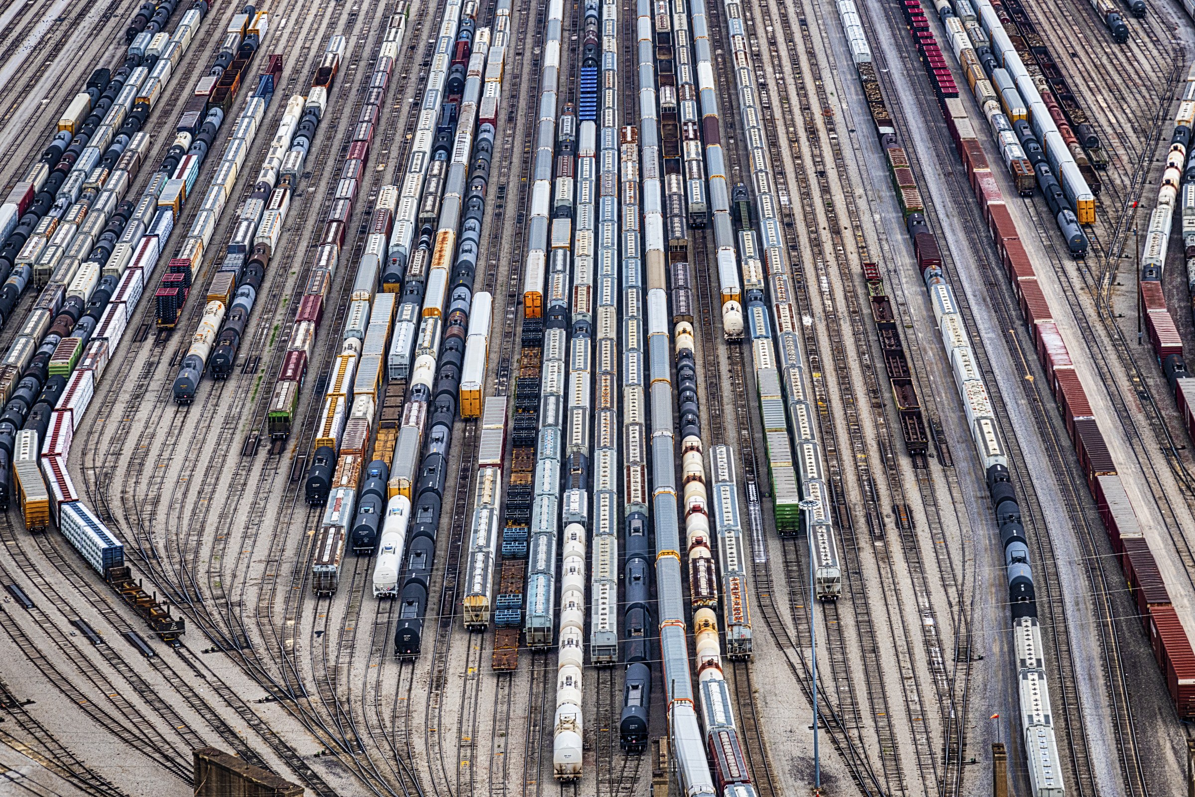 Rail assets assembled across an extensive freight yard
