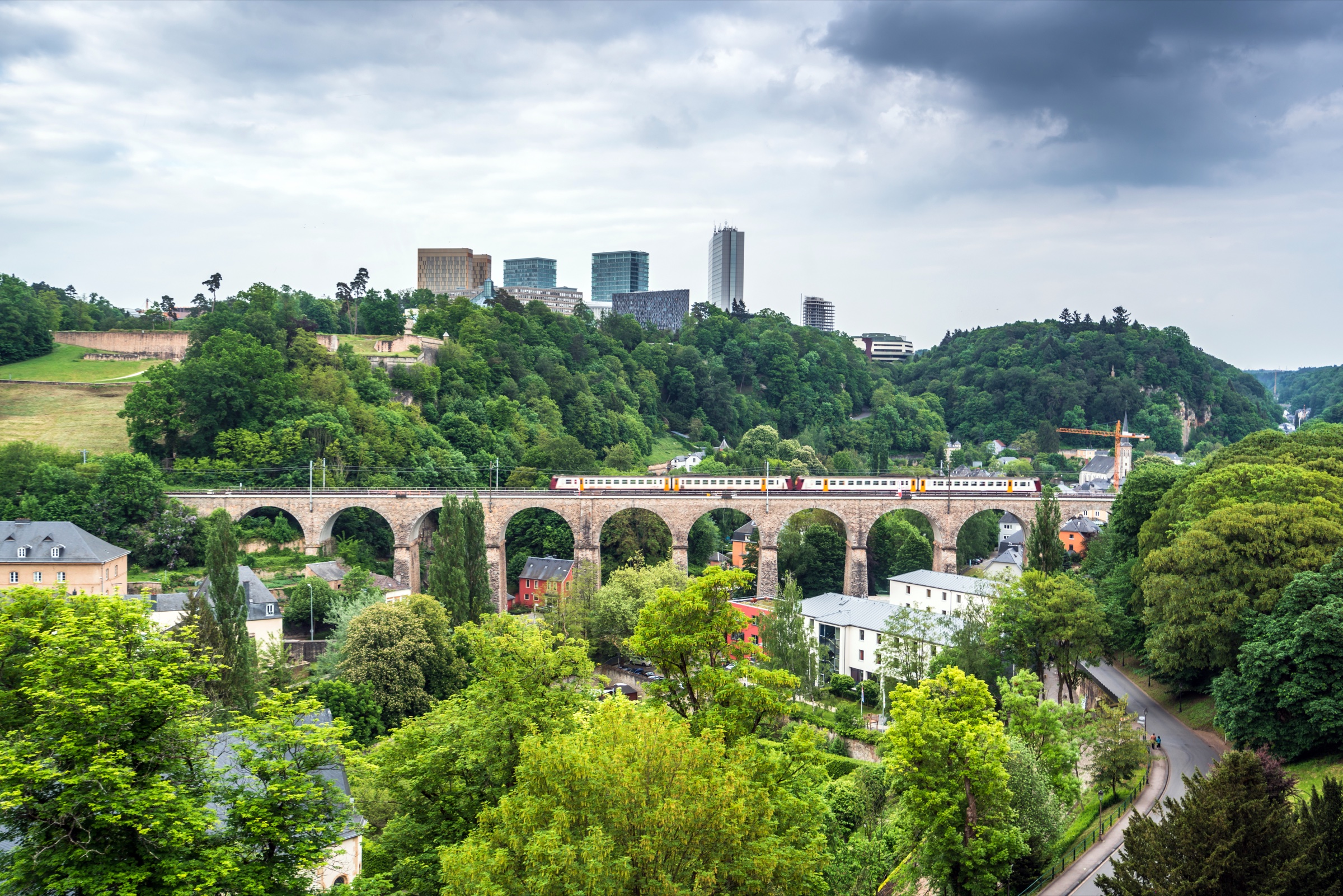 Train crossing a Luxembourg viaduct
